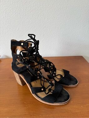 Dolce Vita Black Suede Lace-Up Block Heel Sandals